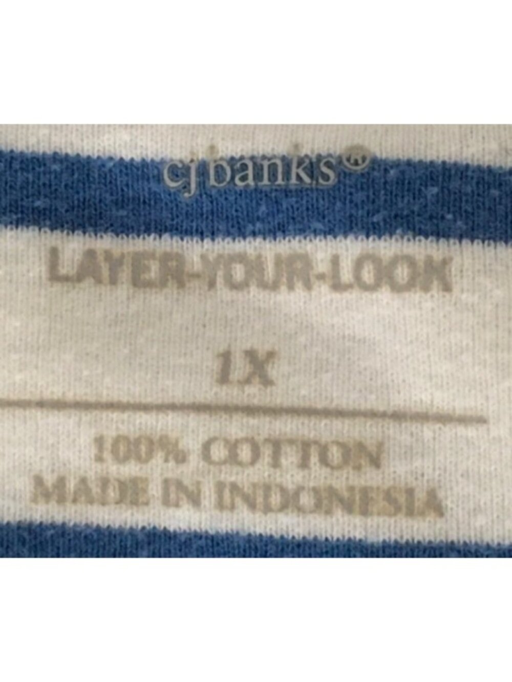 CJ Banks Top Women Size 1X White w Blue Stripes Short Sleeve T shirt Round Neck - Picture 6 of 14